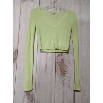American Eagle Lime Green Cropped Cardigan V-Neck Long Sleeve Sweater XS