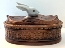 Mancioli Covered Bunny Rabbit Tureen Dish Italy Signed EUC 8.5" Long