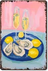 Oyster Champagne Print Aluminum Metal Sign Funny Vintage Poster, 8 x 12 Inch
