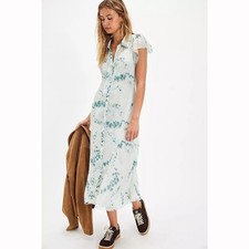 Free People Cannaday Maxi Dress Floral Print Buttondown Flutter Sleeve S 286571