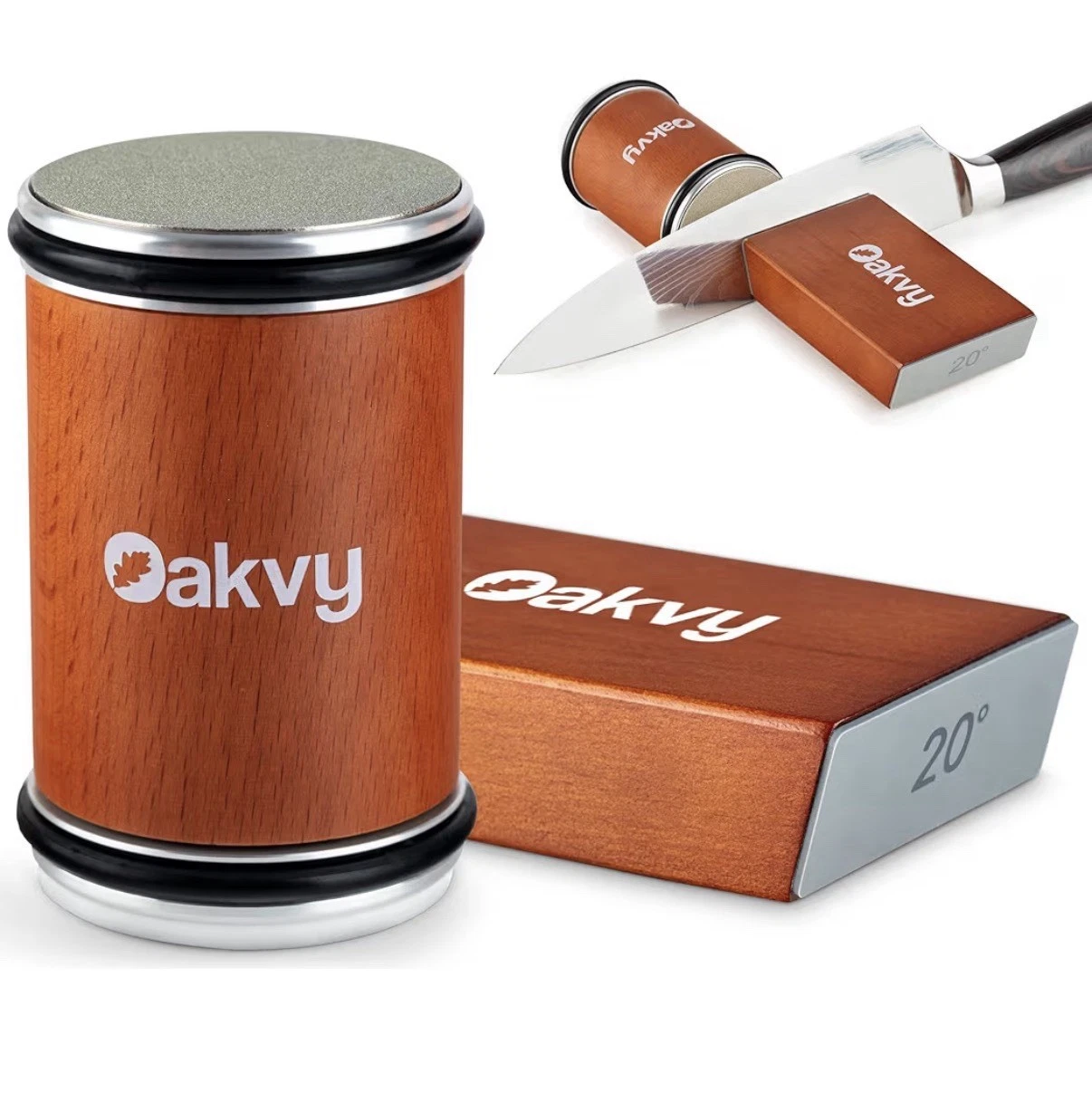 New Oakvy 15/20° Rolling Knife Sharpener Kit Magnetic Angle Grinding Whetstone