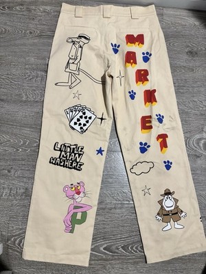 MARKET Pink Panther Graphic Pants Cream Men s Size 32 Straight Leg NWT