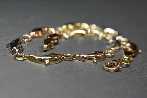 14K dreifarbiges Gold ausgefallenes hohles Delfin Armband. 7,5 Zoll Damen Mädchen - Bild 9 von 11