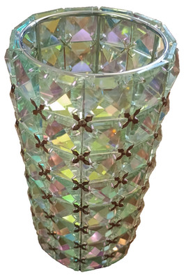 Valerie Parr Hill Faceted Glass Candle Holder Hurricane Fairy wings Blue Silver