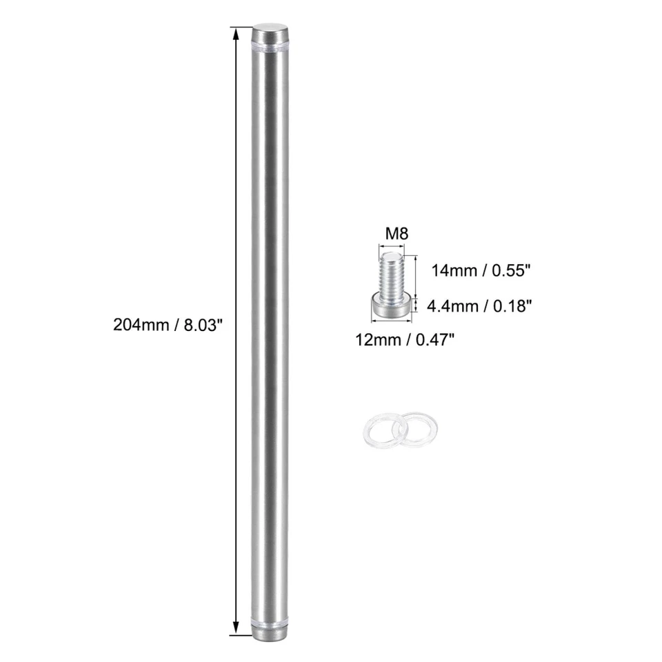 Separador Vidrio Doble Cabeza Acero Inoxidable Separador Soporte 12mmx204mm 8pz. - Imagen 2 de 4