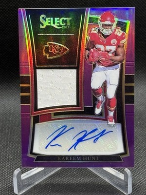 Kareem Hunt 2017 Select Rookie Materials PURPLE PRIZM RPA /49 AUTO PATCH Chiefs