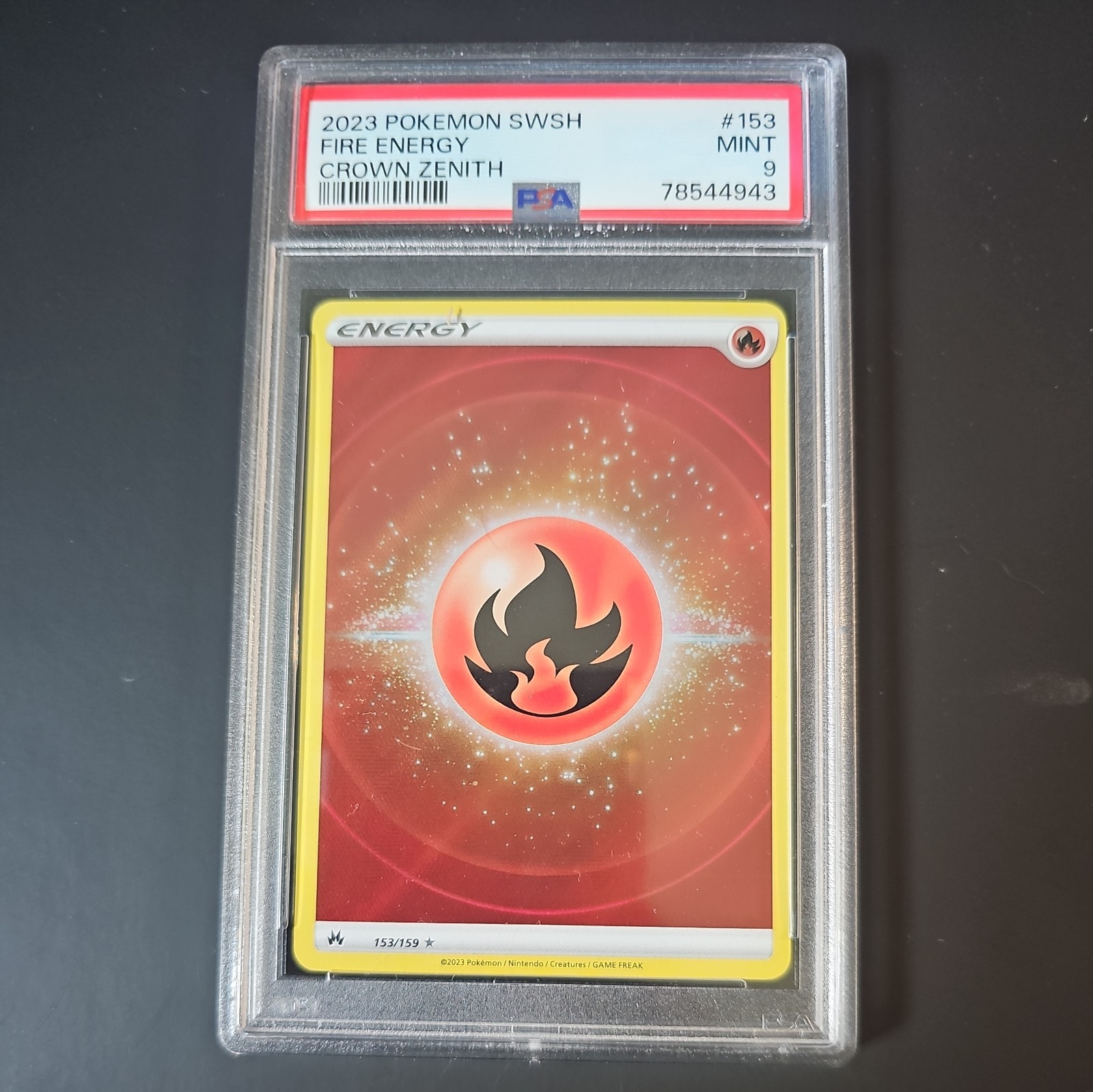 PSA 9 MINT FIRE ENERGY (TEXTURED) 153/159 Crown Zenith 2023 Pokemon TCG