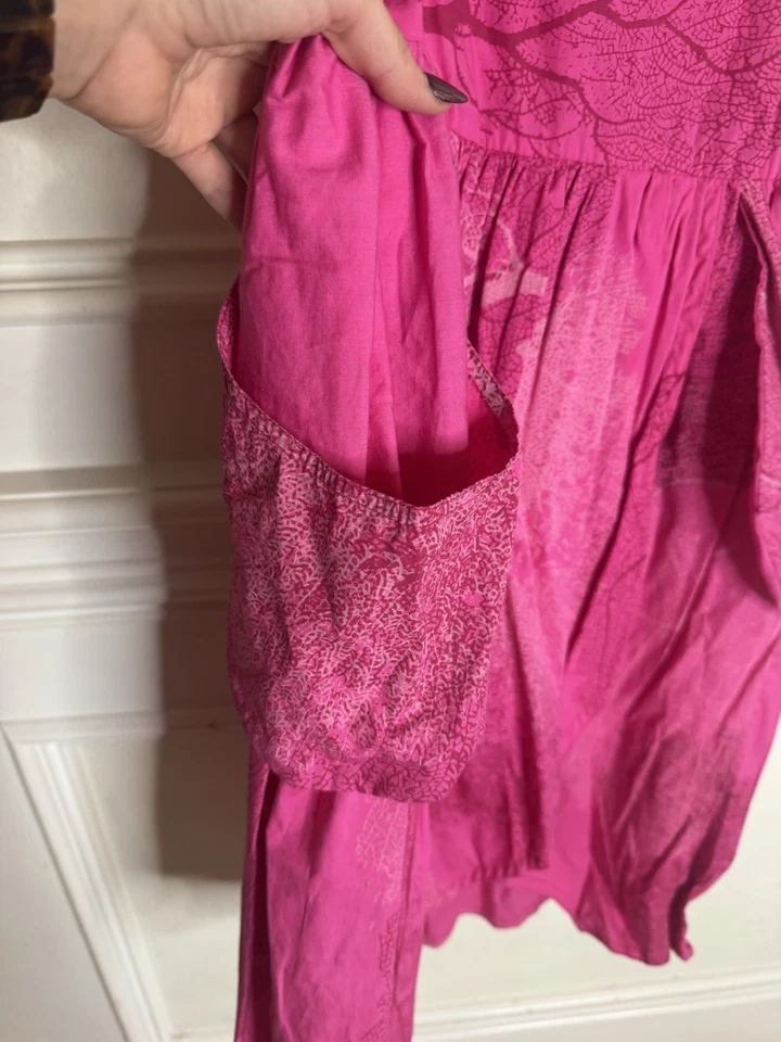 Vestido De Colección Años 90 México Recuerdo 100% Algodón Rosa Boho Étnico S/M Bolsillos Exteriores Foto 3 de 4