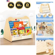 Kids Book Shelf Double-Sided Montessori Toy Storage Nursery Organizer