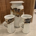 handmade ceramic pottery White Brown Coil Mayhew Signed Mugs Vase Gorgeous Vtg — photo 1
