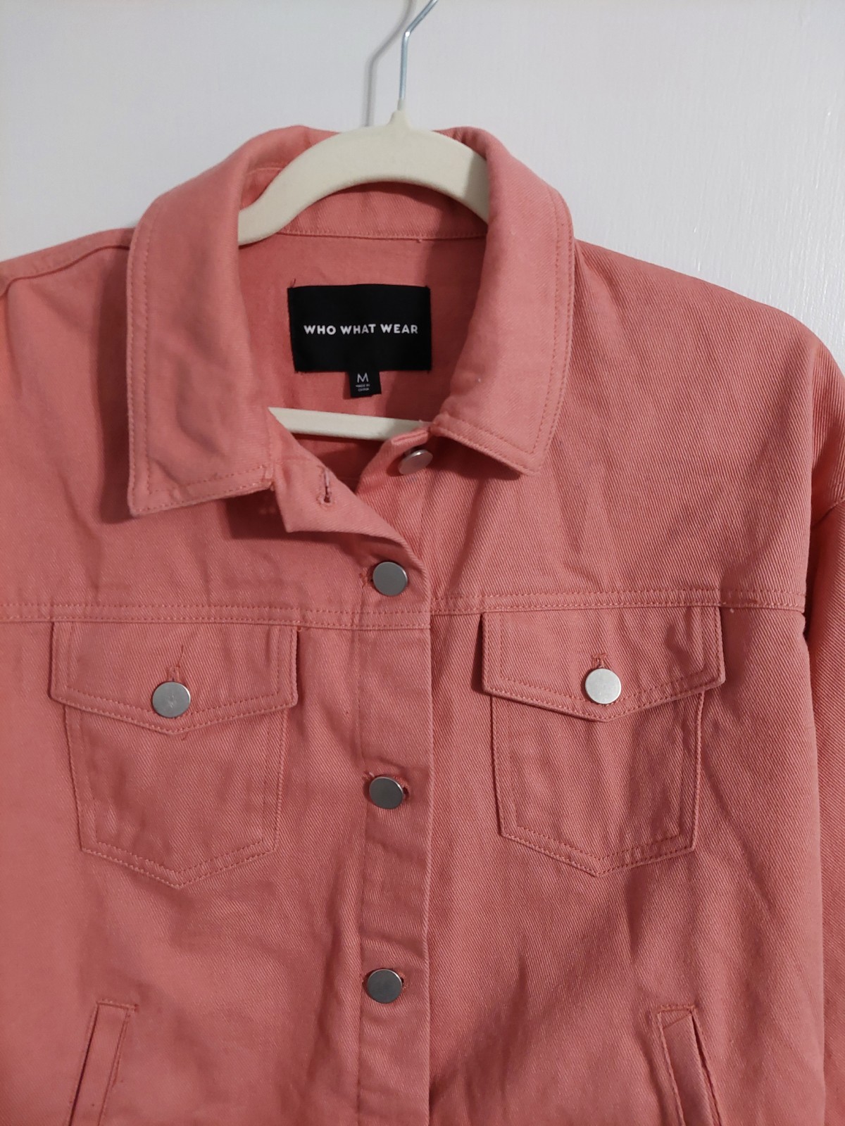 WHO WHAT WEAR Women's Pink Button Jacket Collared Pockets Size M