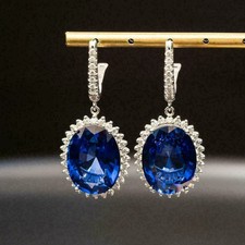 3Ct Oval Cut Lab Created Sapphire Drop/Dangle Earrings 14K White Gold Plated