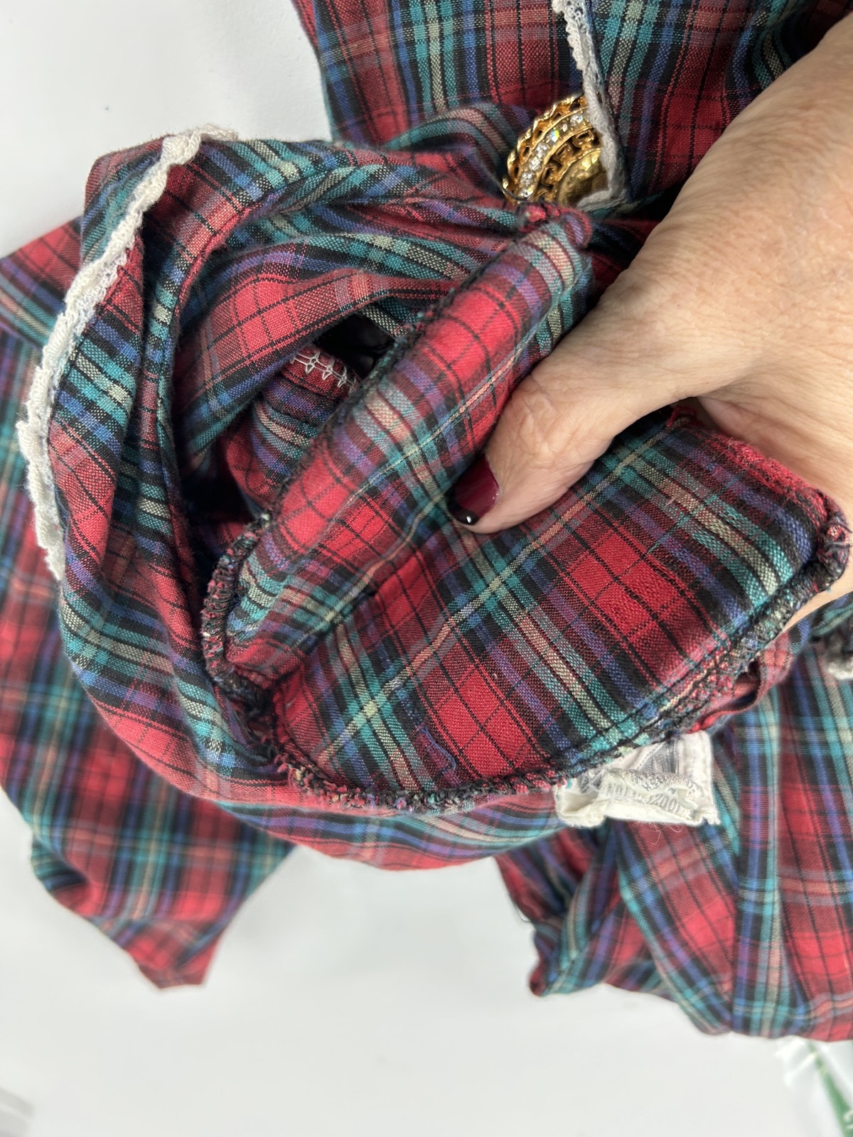 Vintage Karavan Dress Womens Small Plaid Prairie Pioneer Lace 80s Costume