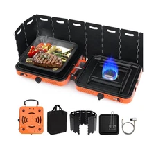 SHINESTAR Portable Camping Stove with Windshield, 17000 BTU 2 Burne... Fast Ship