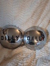 Vintage Pair Of Dilly Boat Trailer Hubcaps Some Marring And Rust And Dent. Vintage Pair Of Dilly Boat Trailer Hubcaps Some Marring And Rust And Dent.
