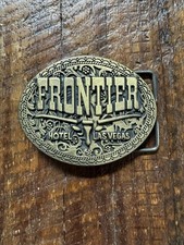 Vintage FRONTIER Solid Brass Belt Buckle Hotel  Casino Old Las Vegas Gold Rush