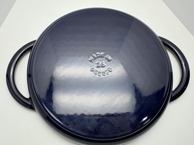 Staub Pure 26cm 10''Round Double Handle Enameled Cast Iron Grill Skillet Pan Blue