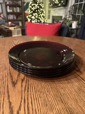 Luminarc Cristal D'Arques Durand Vintage Ruby Red 10" Dinner Plates Set 4 France