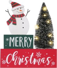 LED Lighted Snowman Wooden Table Sign