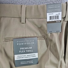 Perry Ellis Portfolio Mens 42x30 Antelope Khaki Premium Flex Twill Pants NEW NWT