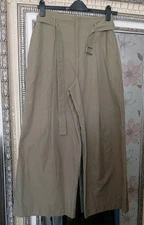 New DKNY Ladies Smart Light Khaki Belted Comfy Wide-Leg Trousers US 8/UK 12