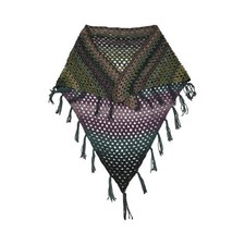 Handmade BohoCrochet Triangle Shawl Green Purple Ombre Fringe Tassel Wrap Scarf