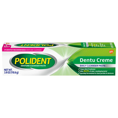Polident Adhesive Paste for Denture Cream and Partials Cleaning, Triple Mint Fre