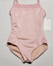 Capezio Ruffle Camisole Leotard Pink smocked Ruffled Neck Straight Back SZ IC