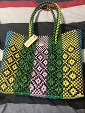 Handwoven Palm Tote Recycled Bag Multicolor Mexican Style