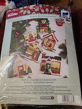 Bucilla Plaid CHRISTMAS VILLAGE Felt Ornaments Kit Release Set of 6 2nd ED.