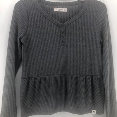 Abercrombie Kids 11/12 Gray Thermal Knit Peplum Tee Top Long Sleeve With Logo