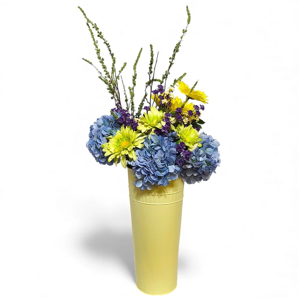 Extra Large 35" Country Style Floral Centerpiece Yellow Vase Lightly Distressed - Image 2 of 4