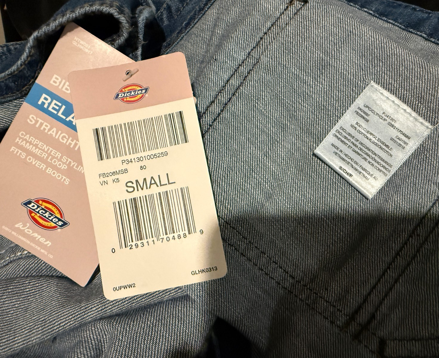 DICKIES Womens Denim Bib Overalls Relaxed Fit Straight Leg NWT - Small