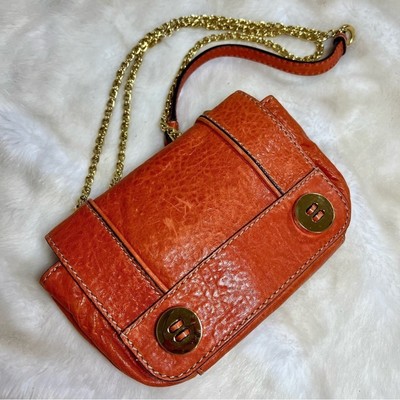 Vintage Y2K Milly Mini Crossbody Bag Orange Leather Rare Gold Chain Adjustable