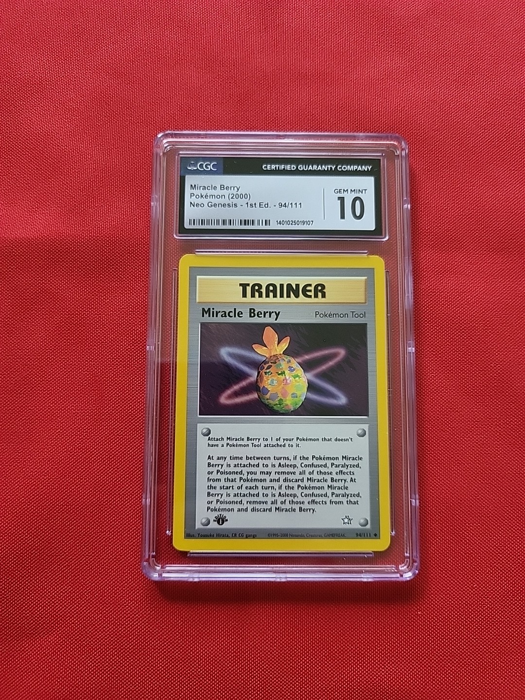 GEM MINT Pokemon: Miracle Berry #94/111 1st Edition Neo Genesis - CGC 10 - A61
