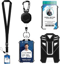 Badge Holder Retractable Clip ID Card Keychain Reel with Lanyard Money Clip