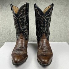 Tony Lama Cowboy Boots Mens 11.5 D Brown Black Leather Western 6171 Vintage