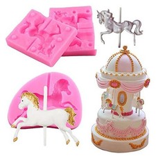 3 Pieces Carousel Horse Silicone Fondant Molds, 3D Merry-Go-Round Chocolate