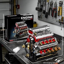 V8 Engine Model Kit that Runs, 8-Cylinder Car Engine Building Set with Rechargea