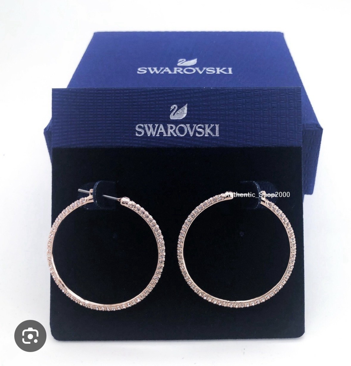 Swarovski White Gold Rhodium Sparkle Pave Big Hoop Pierced Earrings New