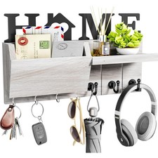 Schlüsselbrett Holz Schlüsselhalter Wandmontage mit 7 Haken Weiß Eingangsbereich