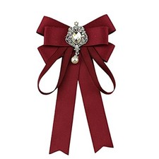 Bowknot Rhinestone Ribbon Bow Brooch Pre-Tied Bow tie for Women Neck Tie