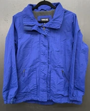 Lands End Squall Jacket Women L Blue Fleece Lined Hood Waterproof Outdoor Rain