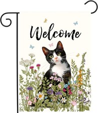 Spring Cat Garden Flag Floral Tuxedo Flags for Outside p-cow cat