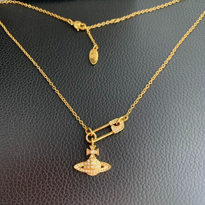 Vivienne Westwood Orb Safety Pin Necklace Gold Chain Pendant with