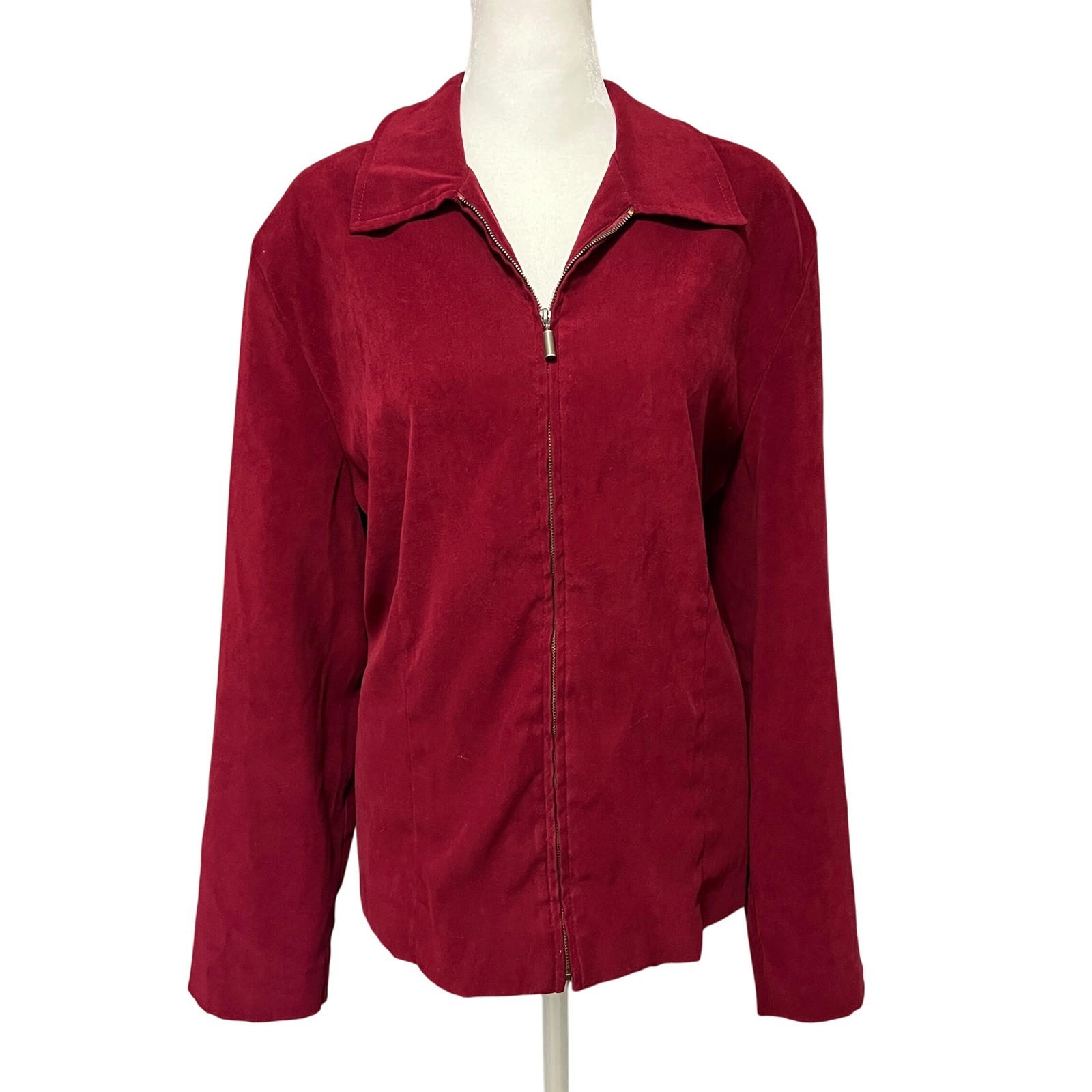 Plus Size Red Faux Suede Jacket 18W Zip Up Minimalist Old Mo