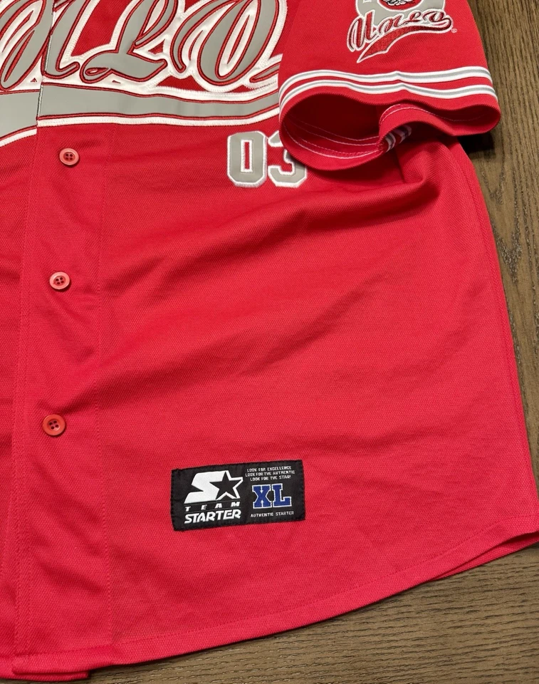 CAMISETA DE BÉISBOL VINTAGE AÑOS 90 STARTER UNLV para hombre XL roja ¡Hey Reb! Logo Raro 2Pac Foto 3 de 4