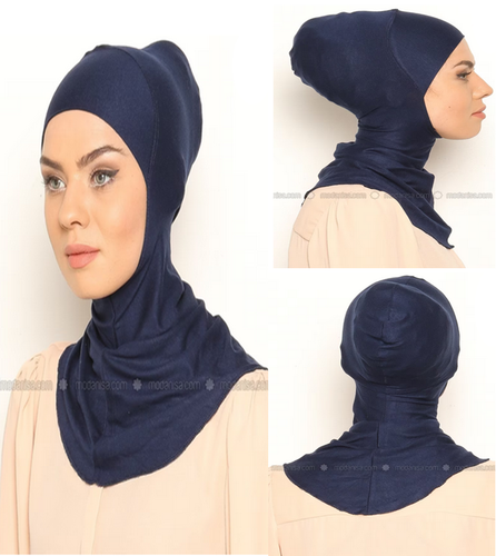 Hijab Under-cap Navy Blue With Neck Collar - Picture 3 of 6