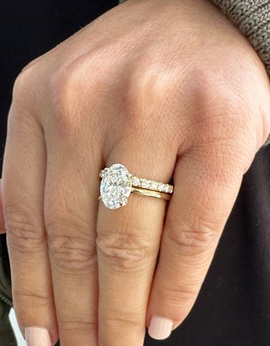 Oval Cut Moissanite Engagement Ring And Band Solitaire 14k Solid Yellow Gold 3.3 - Picture 3 of 14