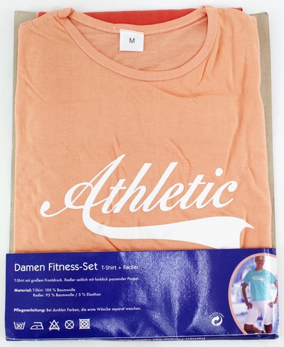 Casual Fitness Sports Set T-Shirt Short Sleeve + Cyclist Cotton Salmon Size M - Picture 2 of 3